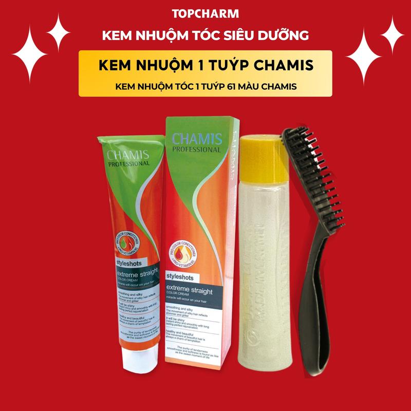 Kem nhuộm tóc nâu tây, nâu lanh, hạt dẻ, vàng đồng, vàng tây Phủ Bạc tại nhà Chuẩn Salon CHAMIS 61 Không Tẩy Tóc kèm Oxy, Gói Dưỡng. Đổi Màu Tóc Nữ Dưỡng Tóc