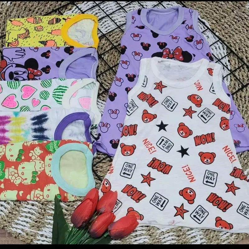 2 pcs Daster Anak Bayi Perempuan Baju Tidur Balita Cewek Kaos Kutung Usia 6 Bulan Sampai 3 Tahun Motif Kekinian Lucu Karakter Warna Warni Lengan Pendek Model Singlet Bahan Kaos Tebal Kain Melar Jahitan Full Obras Leher Kerah U Neck Panjang Dress Selutut 7