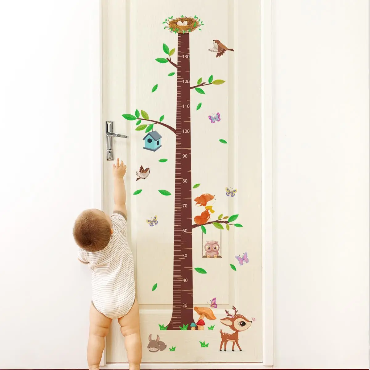 Cartoon Animal Pattern Kids Height Chart Sticker, 2 Sheets/set Cute Wall Sticker, Decorative Sticker for Home Living Room Bedroom