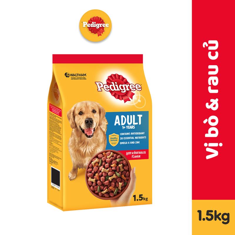 PEDIGREE Thức ăn cho chó lớn dạng hạt vị bò và rau củ 1.5kg (1 túi)