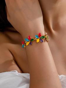 Colorful Flower Design Chain Bracelet, Elegant Vintage Jewelry for Women for Party, Daily Decor, Trendy All-match & Exquisite Jewelry for Birthday Gift