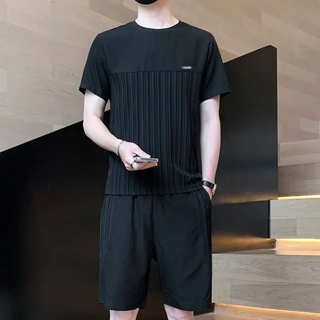 Bộ Đồ Lụa Lạnh Mùa Hè, Dành Cho Nam Giới, Áo Phông Và Quần Đùi, Dáng Rộng Vừa Vặn, Phong Cách Thường Ngày Mỏng, Thích Hợp Cho Giới Trẻ, Thể Thao, Nhanh Khô, Thoáng Khí, Bộ Đồ Hai Mảnh 6