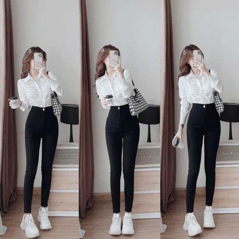  Quần Legging cho nữ 1 cúc khuy cạp cao co giãn 4 túi trước sau dáng quần legging nữ lưng cao vải Umi thun dày mịn mặc đi học lam chơi thể dục thể thao ôm dáng tôn hông Women Voi 