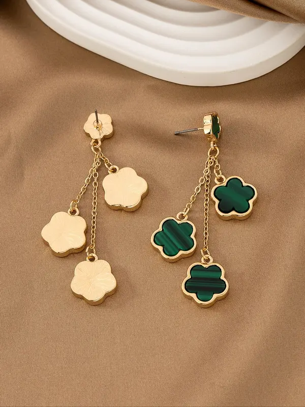 Women's Temperament Elegant Clover Design Dangle Earrings, 1 Pair Trendy Tassel Design Dangle Earrings, Chic Exquisite Vintage Jewelry for Daily & Party Decor 5