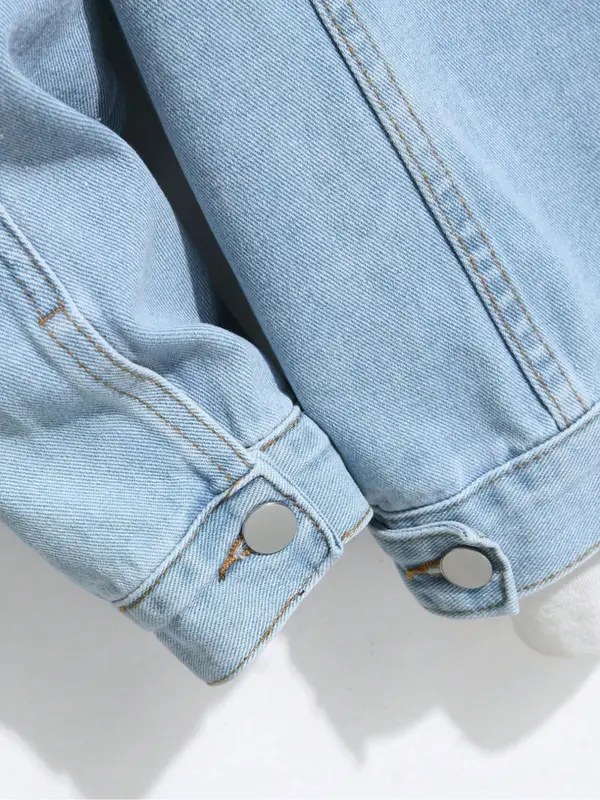 Men's Solid Color Denim Jacket, Loose Casual Fashion Comfy Long Sleeve Outerwear for Daily Wear, Men's Clothes for All Seasons, Coats, Cotton 4
