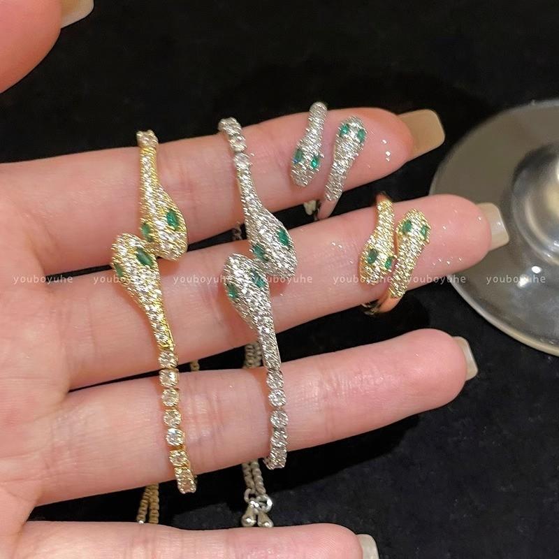 Product Introduction of Vòng Tay Có Thể Điều Chỉnh Hình Rắn Hoàng Đạo, Zircon Rhinestone Màu Xanh Lá Cây Sang Trọng, Dành Cho Nữ, Nhẫn Và Hoa Tai, Quà Tặng Trang Sức 7
