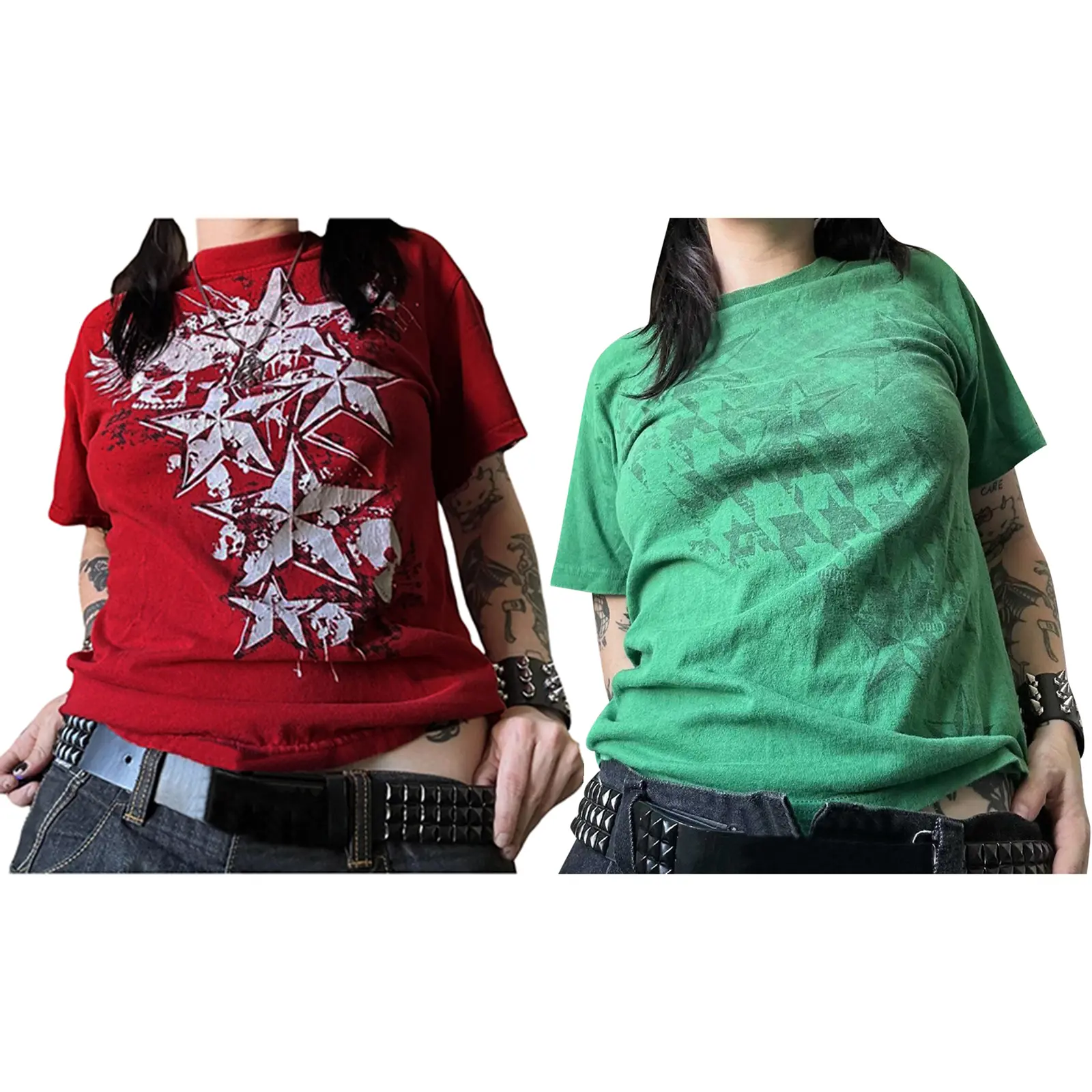 Áo Dáng Rộng Mùa Hè Cho Nữ, ngắn Tay, Cổ Tròn, In Hình Đầu Lâu Và Ngôi Sao, Áo Cánh, Quần Áo Grunge