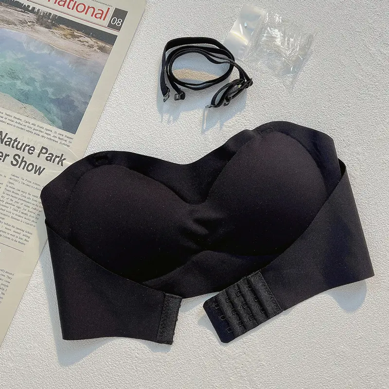 Bra Wanita  Seamless Tanpa Kawat Bra Push Up dengan Tali Transparan Kait Depan Kemben Polos 4