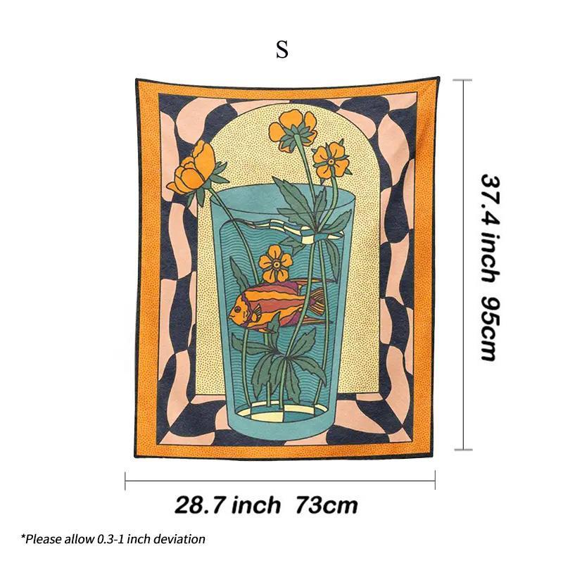 Vintage Flower & Fish Printed Tapestry Decoration, 1 Count Boho Artwork Posters Decorative Hanging Blanket for Home Decor, Wall Decor for Home Living Room 1