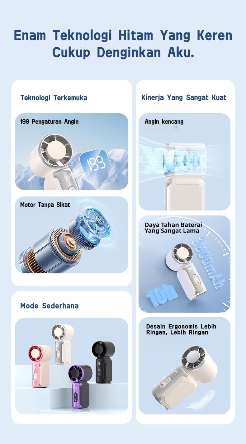 Kipas Angin USB Turbo Kipas Mini Digital Display Handheld Fan Kipas Angin Mini Portable High-speed Mini Kipas Tangan 15000RPM Kipas Strong Wind 120 Gear Wind Digital Display Adjustable