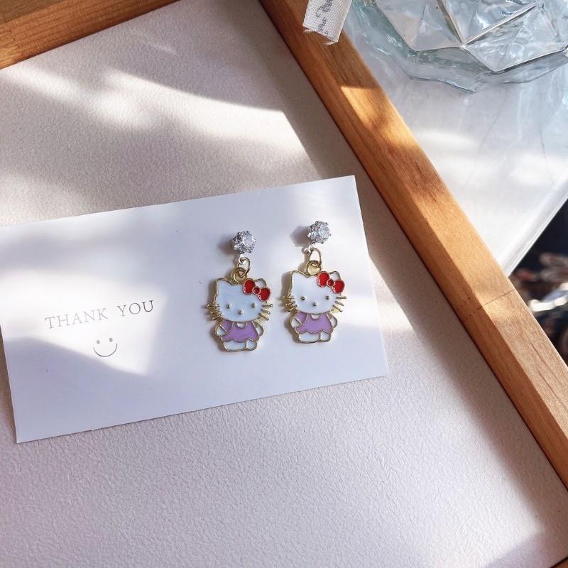 Product Introduction of Sanrio Cute Earrings Hello Kitty Accessories Jewelry Silver Needle Anime Cinnamoroll Melody Kuromi Earrings Women's Gift 8