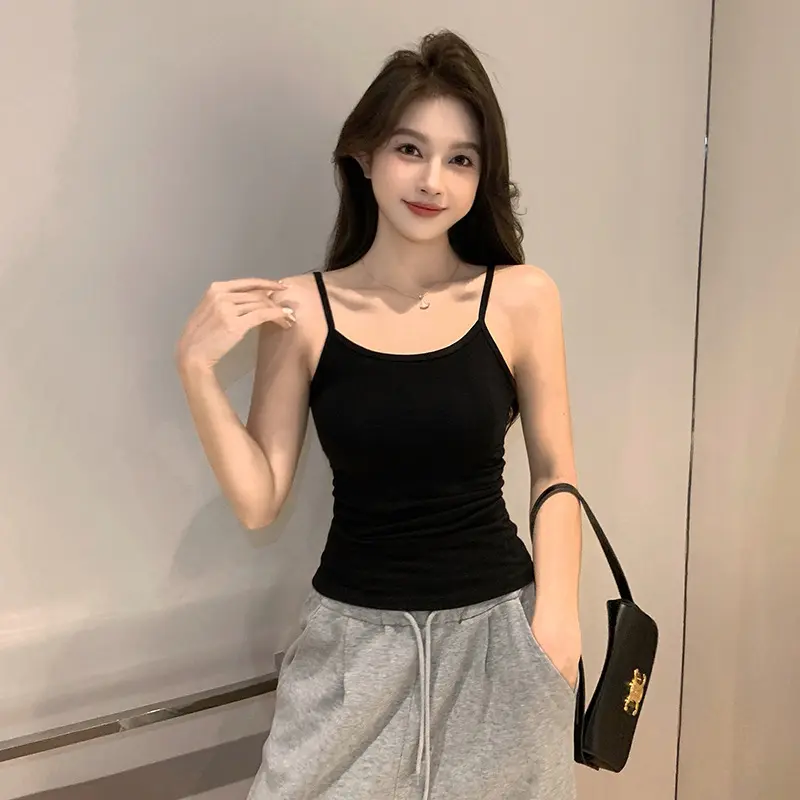 In Stock Wholesale Pure Cotton Side Breast Cover Camisole 2025 Spring Summer Women's Base Shirt Versatile Vest Hot Girl Outerwear Beautiful Back