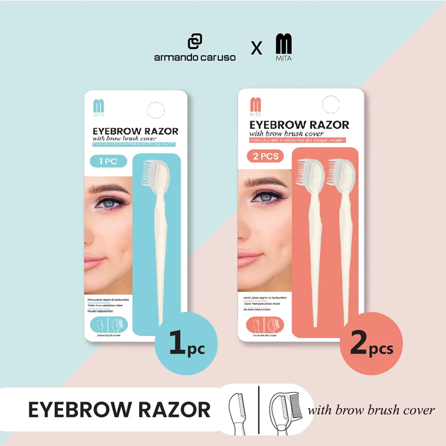 Armando Caruso X MITA Eyebrow Razor with Brow Brush Cover Pencukur Alis