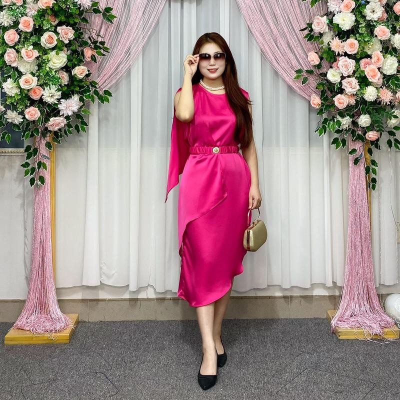 Đầm suông Nữ 300082 kiểu vạt chéo Miss Hiền  kèm dây xích beo, sát nách sang trọng tự tin khoe dáng!  Women vaytet 1
