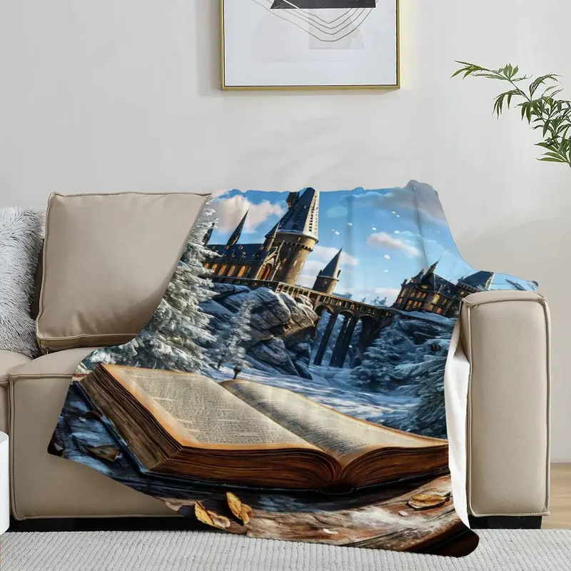 Hogwarts Castle Pattern Blanket, 1 Count Soft Comfortable Warm Throw, Air-conditioned Room Blanket, Warm Nap Blanket for Home & Office 5