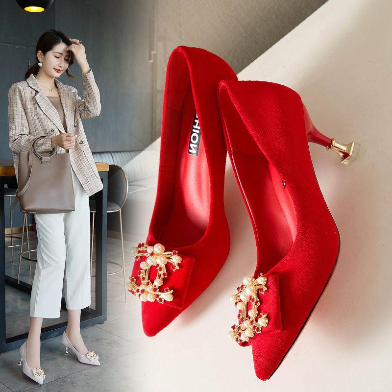 Product Introduction of Giày Cao gót Cho Nữ, Xiuhe-red, Giày Cao Gót Cho Phù Rể Và Cô Dâu, Giày Cưới, Khóa Vuông Trung Quốc, Thích Hợp Cho Cô Dâu Và Phụ Nữ Mang Thai, Gót Trung Bình 16
