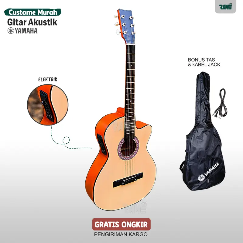 [cod] Gitar Akustik Elektrik Yamaha Murah Siap Pakai Gitar pemula Custome Bonus Tas 0