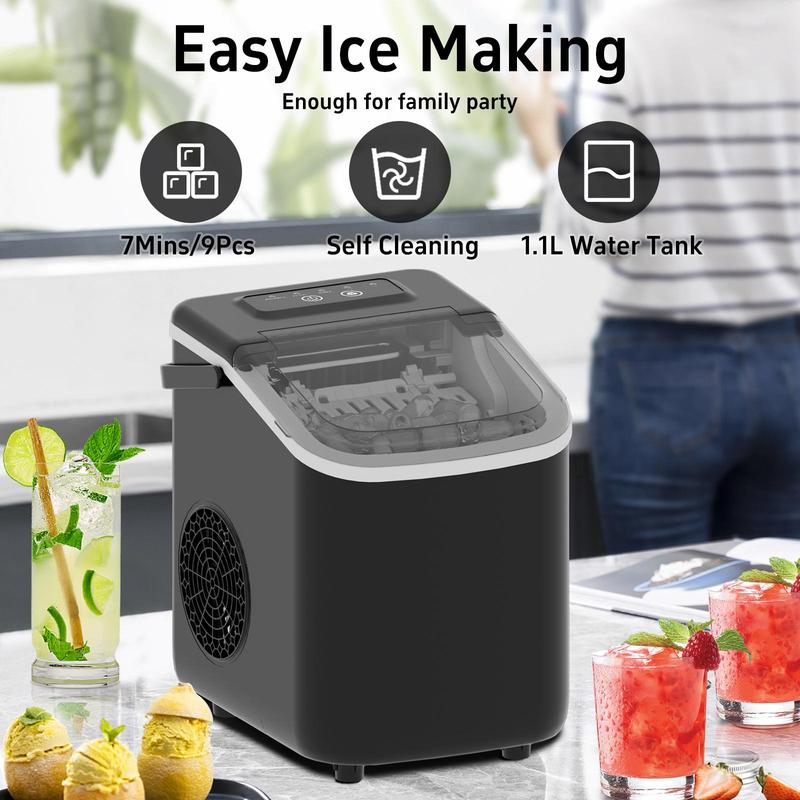 Portable Ice Maker, Countertop Ice Machine with Ice Scoop & Basket, Ice Maker Machine with Self-Cleaning Function for Home, Office, Party 3