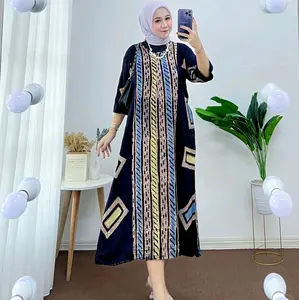 Daster Laura Batik Cap Wanita Kain Tebal Sletting Depan Ibu Hamil Busui Friendly Lingkar Dada 110 cm Bahan Rayon Premium Super Tebal Lengan Pendek Bertali Pinggang Samping Kanan dan Kiri Model Santai A-Line Cantik Motif Terbaru Panjang Dress Dibawah Lutut