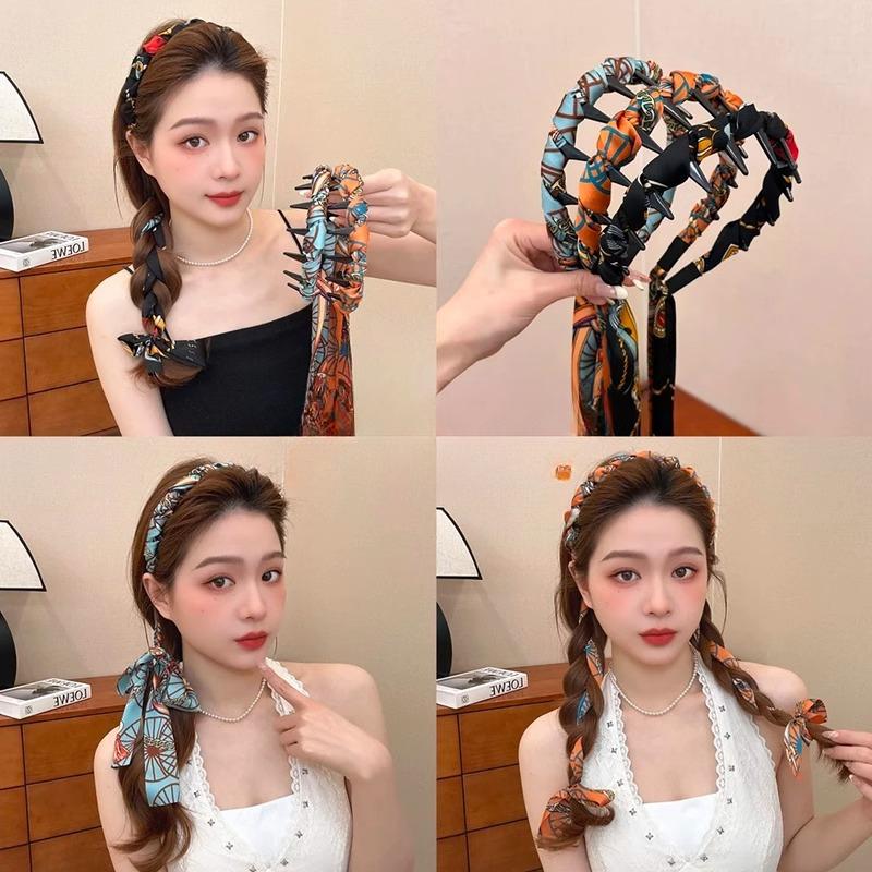 Băng Đô Lược Răng Ruy Băng Hoa, Phong Cách Mới, Dành Cho Nữ, Đầu Đeo Hình Gợn Sóng Hai Dây Trước Và Sau, Phụ Kiện Tóc tết Cung Điện Cổ Điển Kẹp Tóc Thanh Lịch