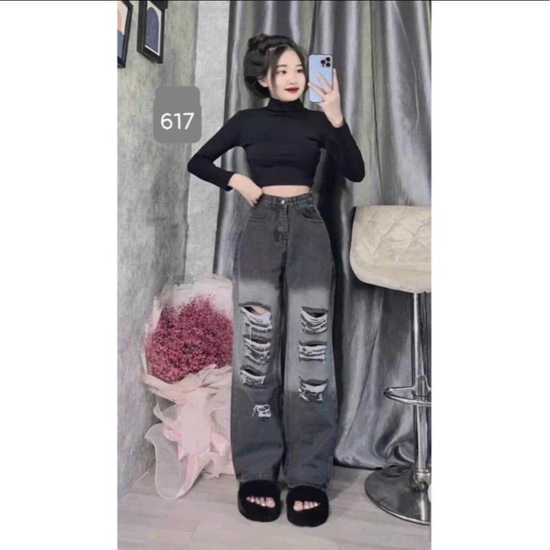 Quần jeans suông lưng cao màu mới phong cách Hàn Quốc , trẻ trung , năng Động , cá tính 2024 với quần ống rộng women. quần  bò miu 4