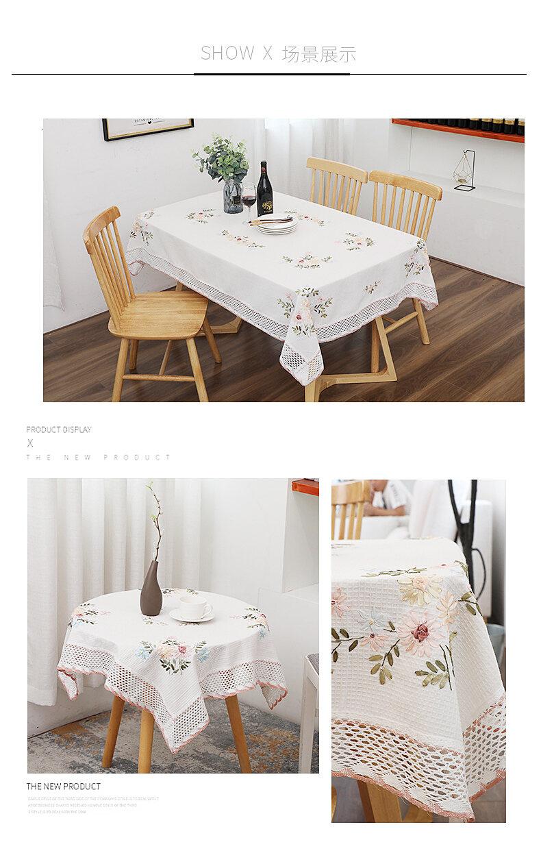 Product Introduction of White Square Tablecloth Fabric Cotton and Linen Indie Style Rectangular Table Cover Round Tablecloth Pastoral Tablecloth Embroidery 2
