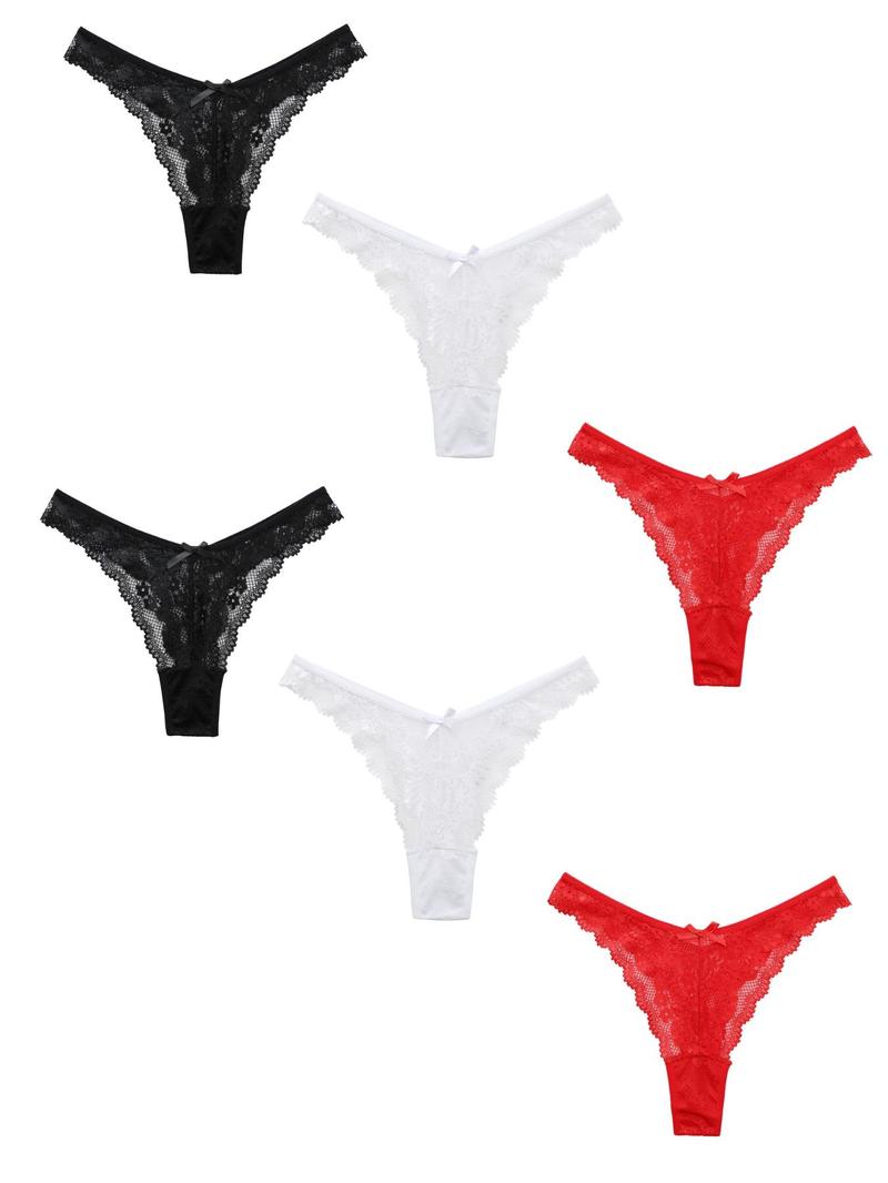 Product Introduction of Women's Plain Floral Lace Sheer Sexy Thong, Intimate products, Soft Comfy Breathable Bow Decor Panty for Daily Wear, Women's Underwear for All Seasons 8
