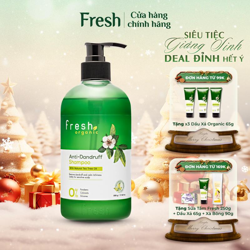  Dầu Gội FRESH ORGANIC Anti Dandruff Chiết Xuất Tràm Trà Hỗ Trợ Giảm Gàu Ngứa An Toàn Cho Da Nhạy Cảm 500g 