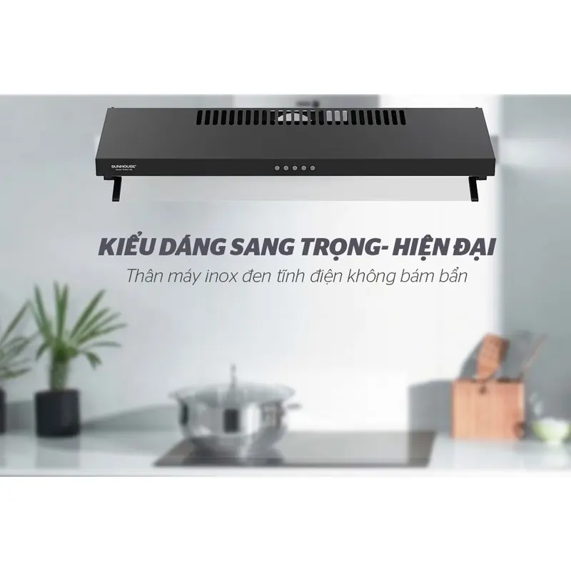 Máy hút mùi Sunhouse SHB6118B được thiết kế sang trọng, vỏ máy làm bằng inox sơn tĩnh điện màu đen sang. 2