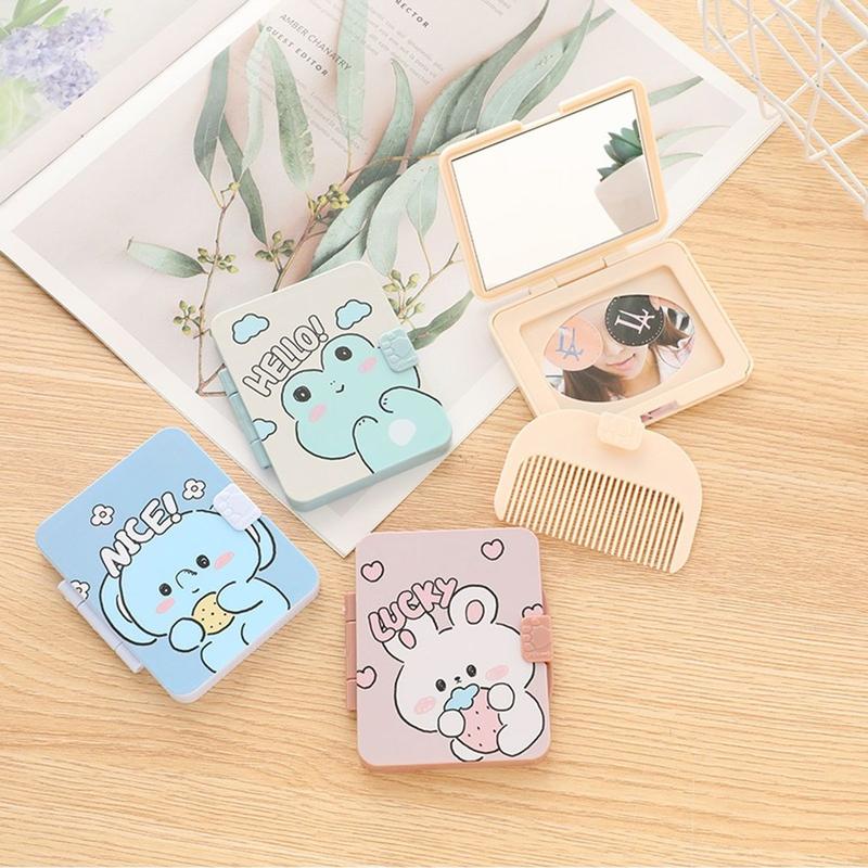 Gương Mini Cầm Tay Kèm Lược Gấp Gọn 2in1 Gương Lược Trang Điểm Họa Tiết Dễ Thương Bỏ Túi Tiện Lợi F1