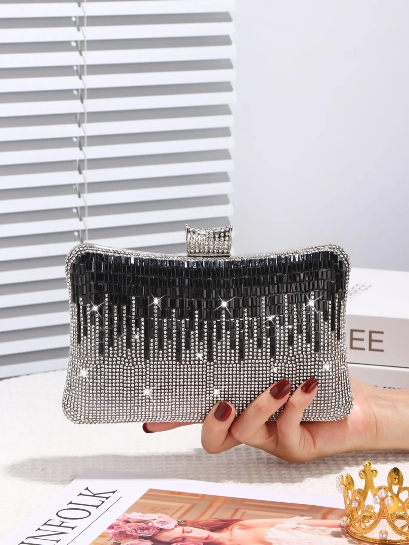 Women's Elegant Rhinestone Decorated Evening Bag, Exquisite Trendy Clutch Bag, Fashionable Bag for Party Decoration