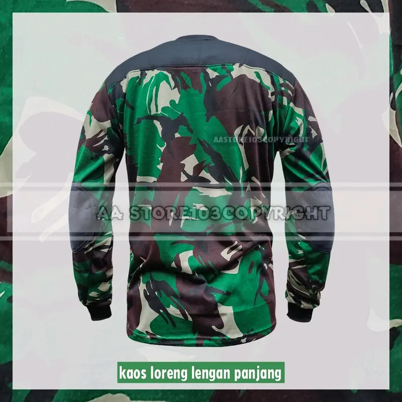Satu Set Setelan Kaos Loreng Lengan Panjang ( kaos + celana + Topi & buff ) 2