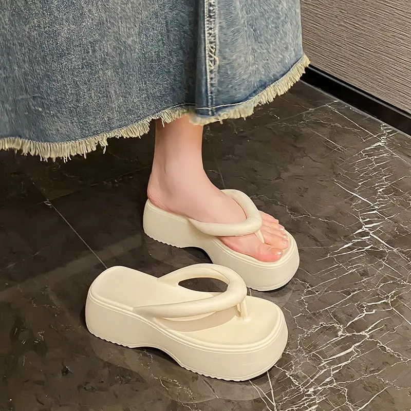 Dép Xỏ Ngón Đế Dày 5cm Phẳng Xỏ Ngón EVA Mềm Mại Phong Cách Âu Mỹ Cho Nữ Shoes DéP Hàng QC