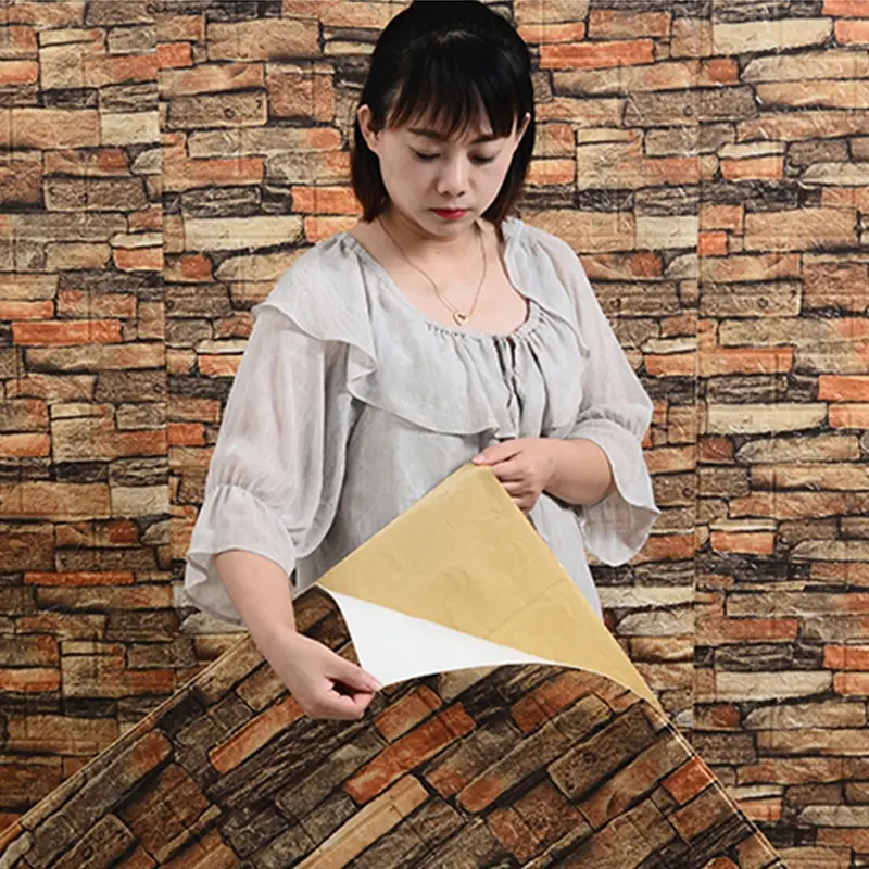 3D wallpaper 70x77cm วอลเปเปอร์สามมิติ วอลเปเปอร์ผนัง 3 มิติ สติ๊กเกอร์ติดผนัง ติดผนังปูน มีกาวในตัว ใช้งานง่าย ลายอิฐ ลายการ์ตูน สีพาสเทล