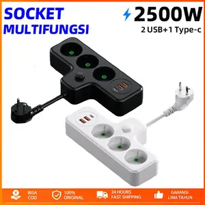 Stop Kontak Dinding 2500W – Saklar On/Off, 3 Lubang Colokan + 2 USB + 1 Type-C, Bisa COD