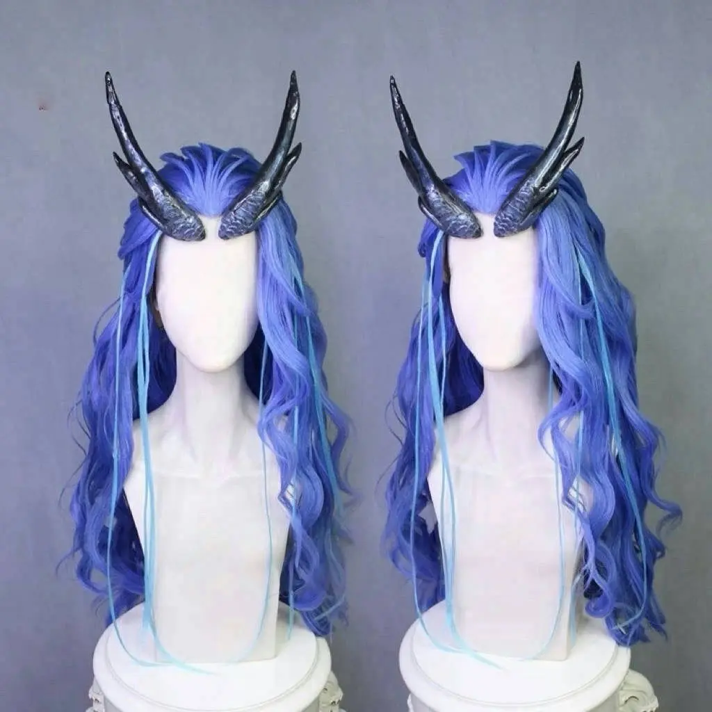 Nezha: Magical Child Wreaks Havoc Gradient Sea Dragon King Wonderland Aunt Ao Yun Cosplay Wig Set Curly Hair Finished
