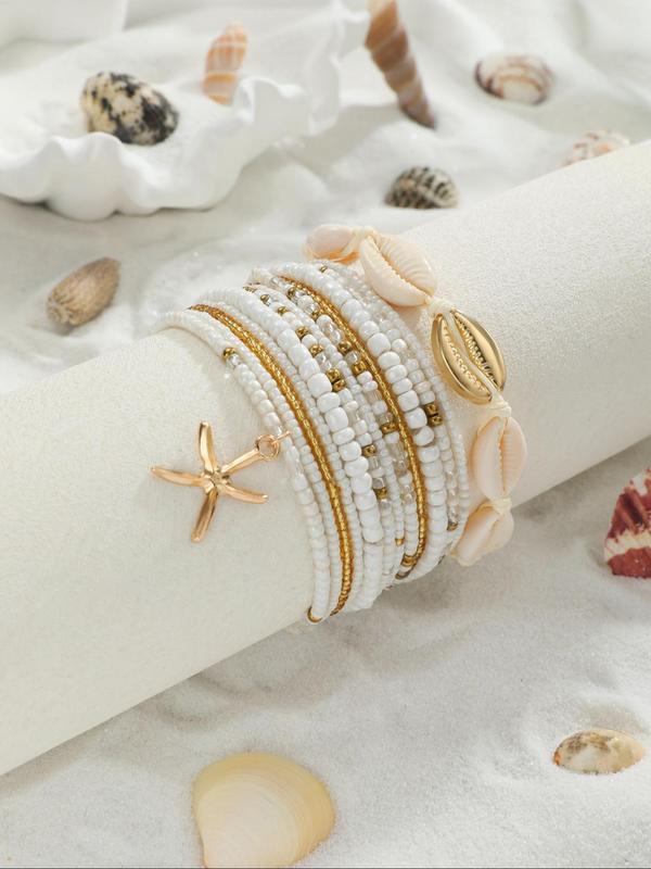 Boho Style Starfish Charm Anklet, Fashionable Beaded Anklet for Women & Girls, Casual Trendy Accessories for Party, Daily Decor for Birthday Gift 2