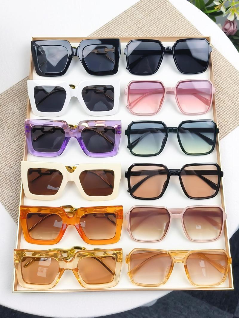 Product Introduction of Unisex Mixed Style Chain Temple Decor Large Frame Sunglasses Set, Trendy Casual Tinted Lens Sunglasses for Travel Use, Fashion Accessories for Outdoor Activities 5