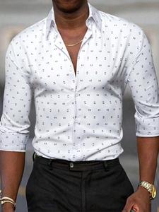 Men's Random Print Long Sleeve Dress Shirt, Casual Comfy Button Up Top for Work Office Business, Men's Clothes for All Seasons