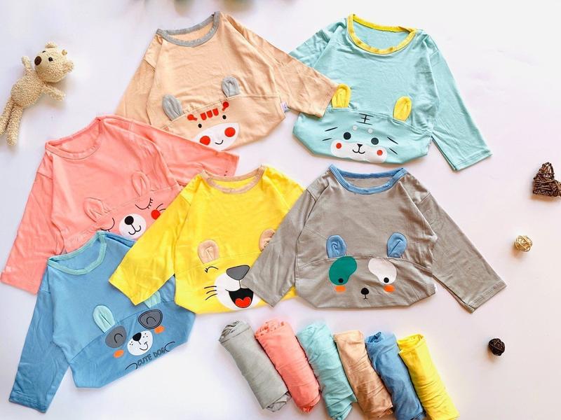 MK75 (5-15kg) Bộ áo dài tay quần dài phối in hình chất thun lạnh cho bé 5-15kg Em bé Thoáng khí Mềm