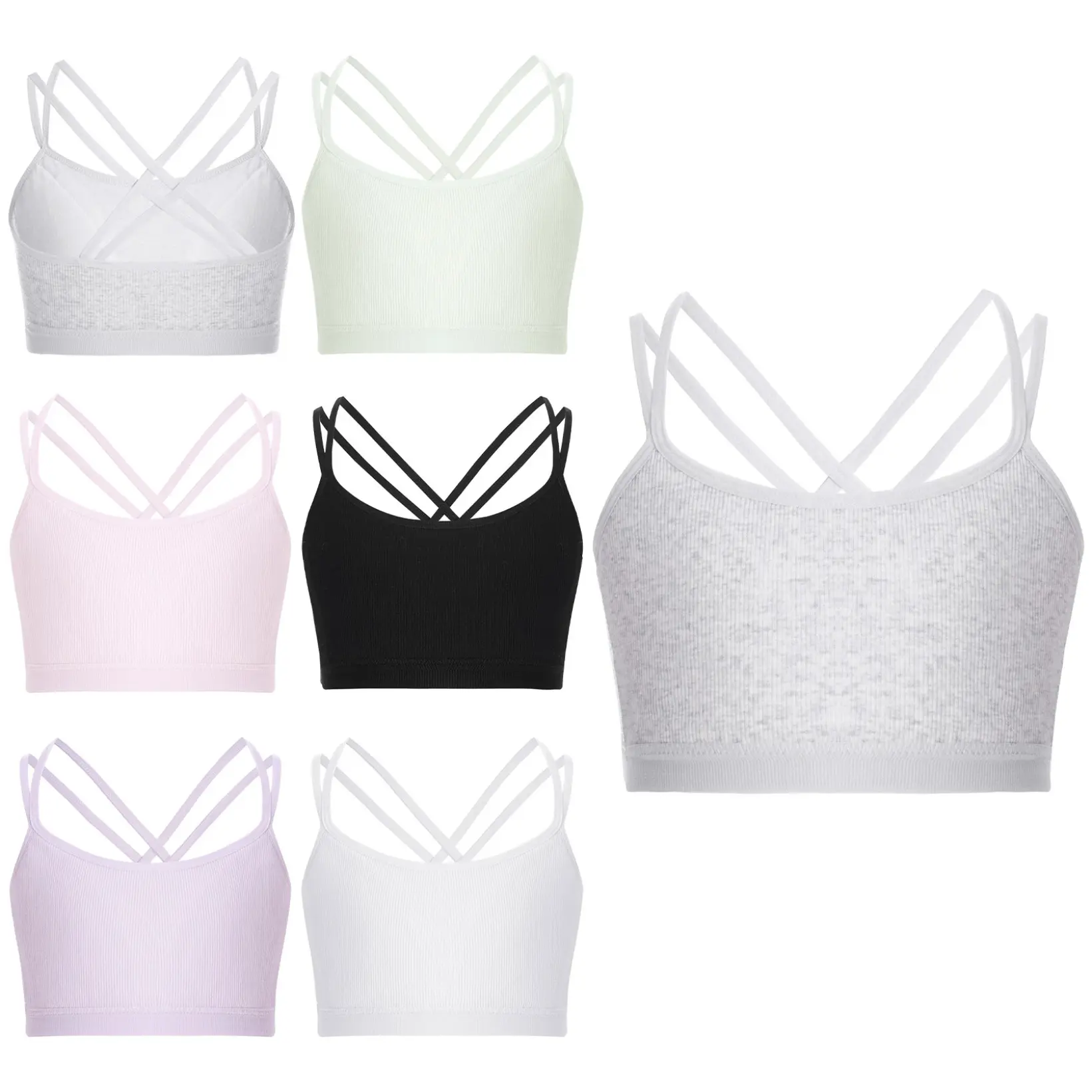 Đồ Lót Trẻ Em Bé Gái, JanJean, Thiết Kế Đan Chéo Lưng, Áo Vest Gân, Dây Đeo Vai Đôi, Áo Crop Top Hai Dây