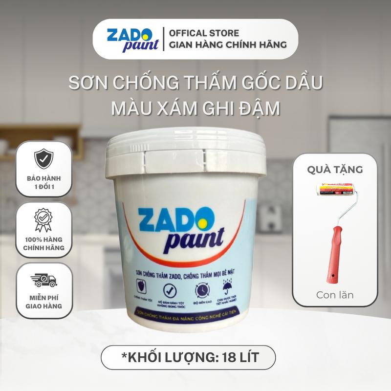 (THÙNG 18L) Sơn Chống Thấm Đa Năng  Zado Paint, sơn gốc dầu, MÀU GHI ĐẬM Công Nghệ Cải Tiến, Chống Thấm Tường Xi Măng, Bê Tông, Sân Thượng, Tầng Hầm