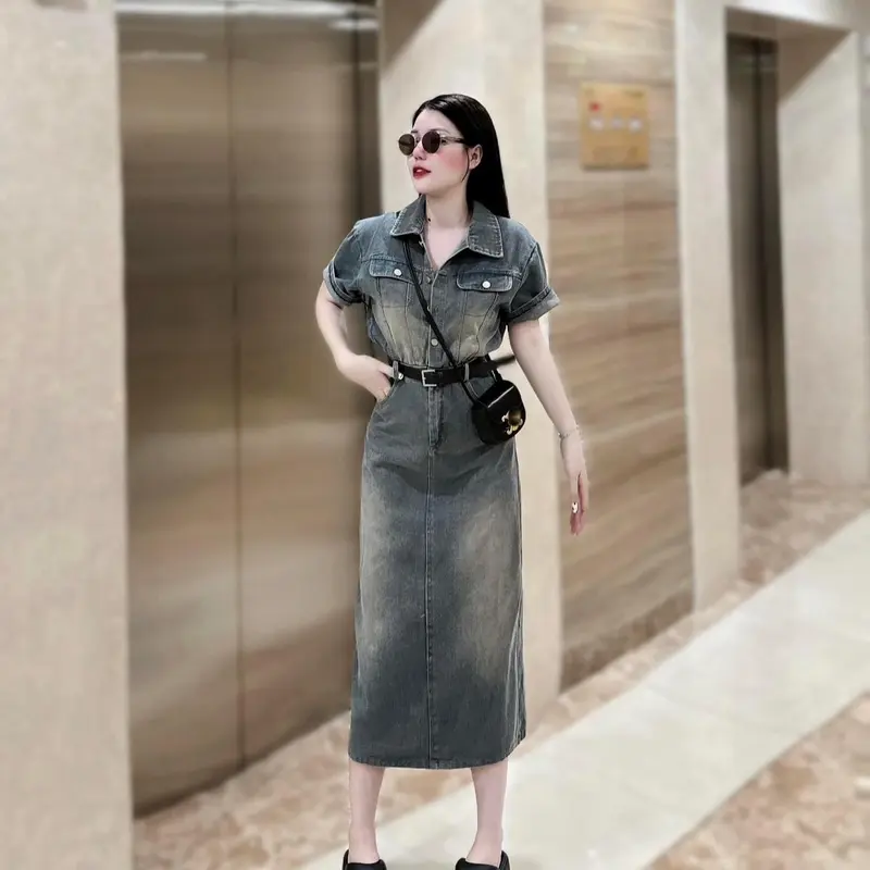Váy jean mài màu kèm đai Size S M 295k 4