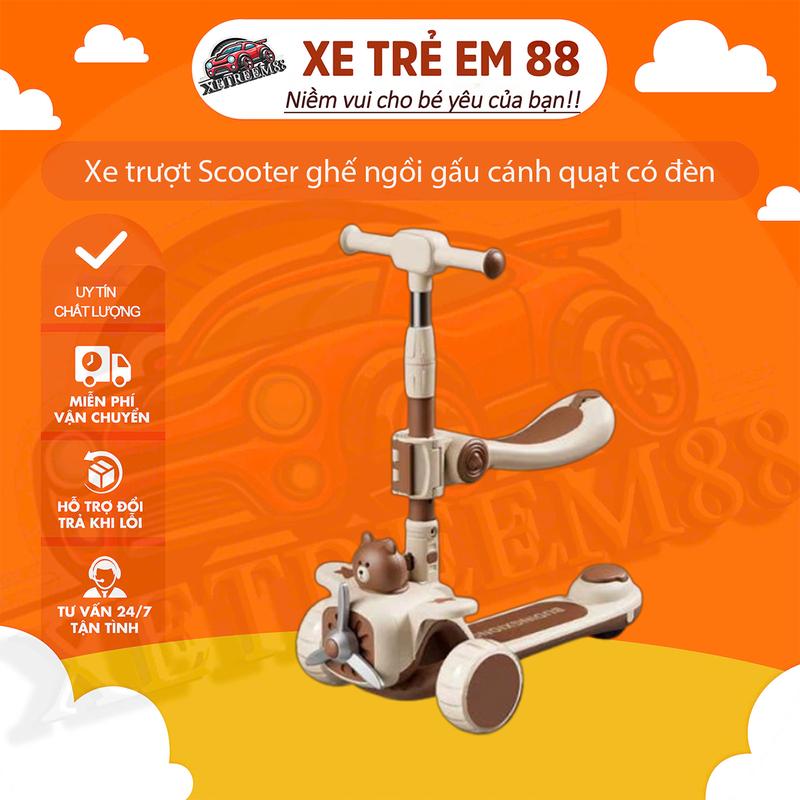 Xe trượt Scooter ghế ngồi gấu cánh quạt có đèn, nhạc chịu lực tốt Đồ Chơi Toy Pin xedien can xe dien xe can self balancing  scooters scooter  mini xe kickboard  điện escooter xe điện  drift
