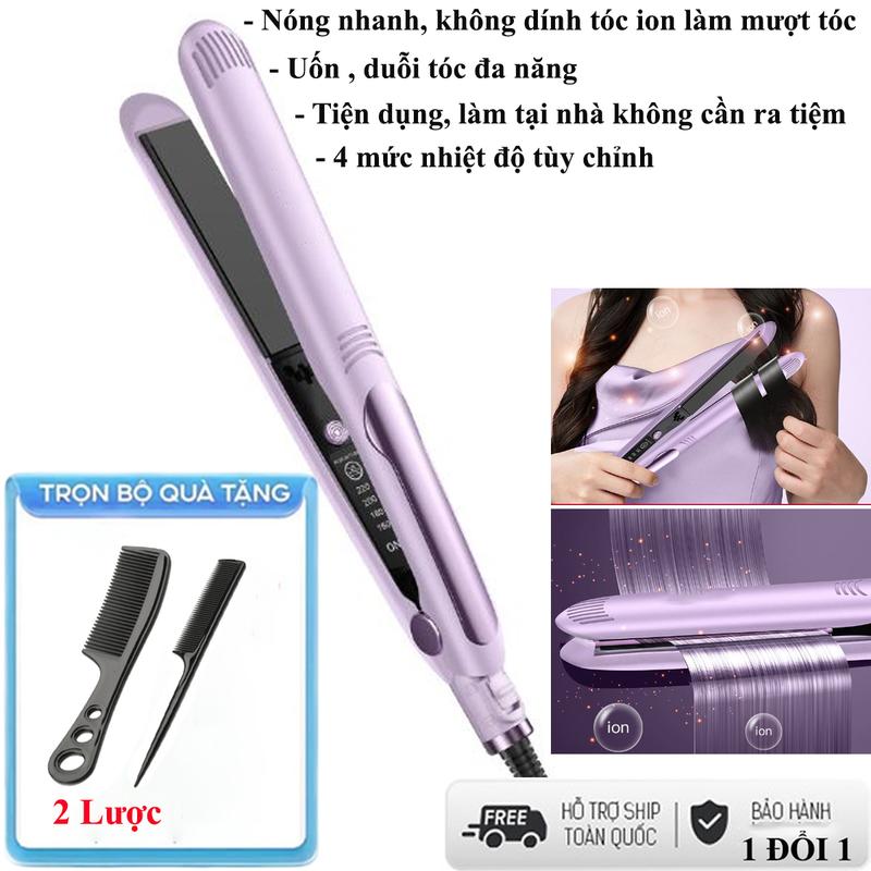 Mẫu mới - Máy duỗi ép tóc kẹp tóc uốn cúp đa năng có 4 mức điều chỉnh nhiệt độ nóng nhanh không dính tóc tặng kèm lượt