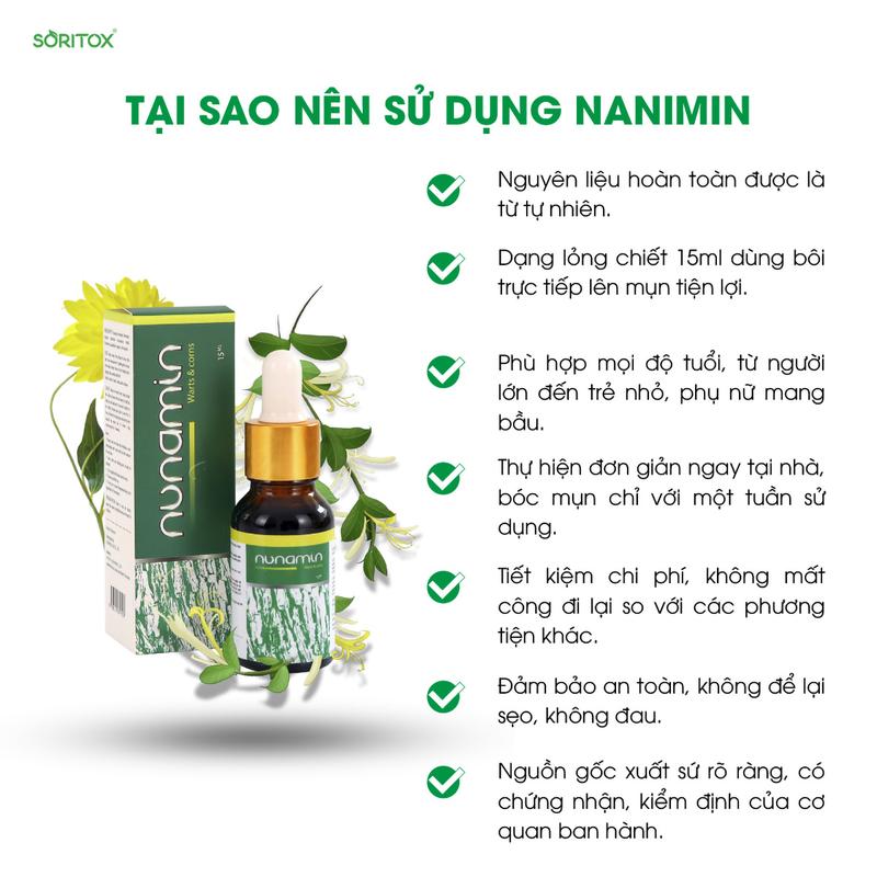 Tinh Chất Chấm Mụn Cóc, Mụn Cơm, Chai Chân, Mắt Cá Chân, Mụn Thịt, Mụn Ruồi Chiêt Xuất Từ Thảo Mộc Việt- Nunamin Serum15ML Skincare Làm Đẹp Da Chăm Sóc Da Cấp Ẩm 2