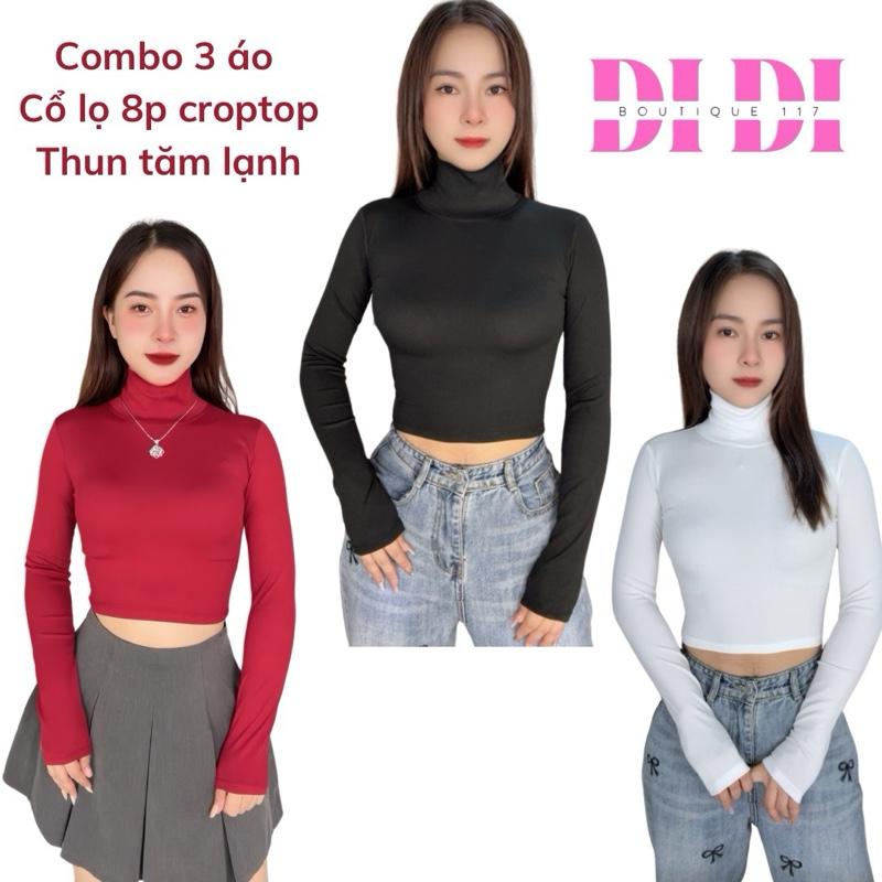Combo3 Áo thun croptop cổ lọ nữ tay dài ủ kem , dáng ngắn trên rốnn . Chất thun tăm lạnh mịn mát .size 1 (40-50kg ) và size 2 (52-65kg) tuỳ chiều cao - Didi boutique