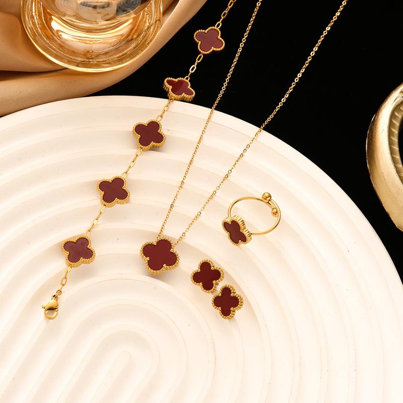 Product Introduction of Light Luxury Four Leaves Clover Necklace Bracelet Women's Fashion All-Match High Sense Design Titanium Steel No Fading Ornament 0