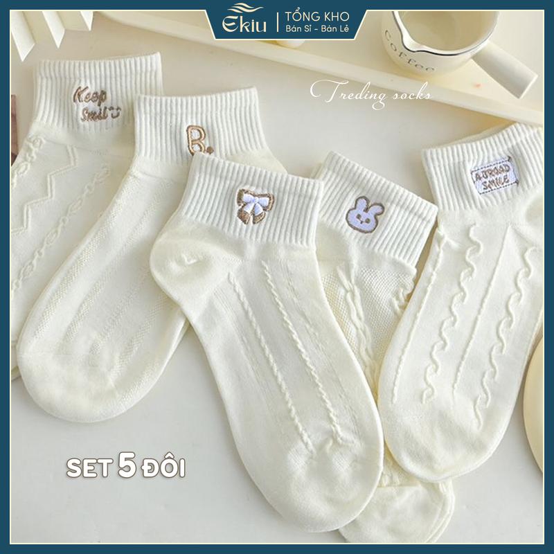 Tất vớ cổ ngắn nữ họa tiết thêu cổ chân dễ thương - Ekiu Shop 
