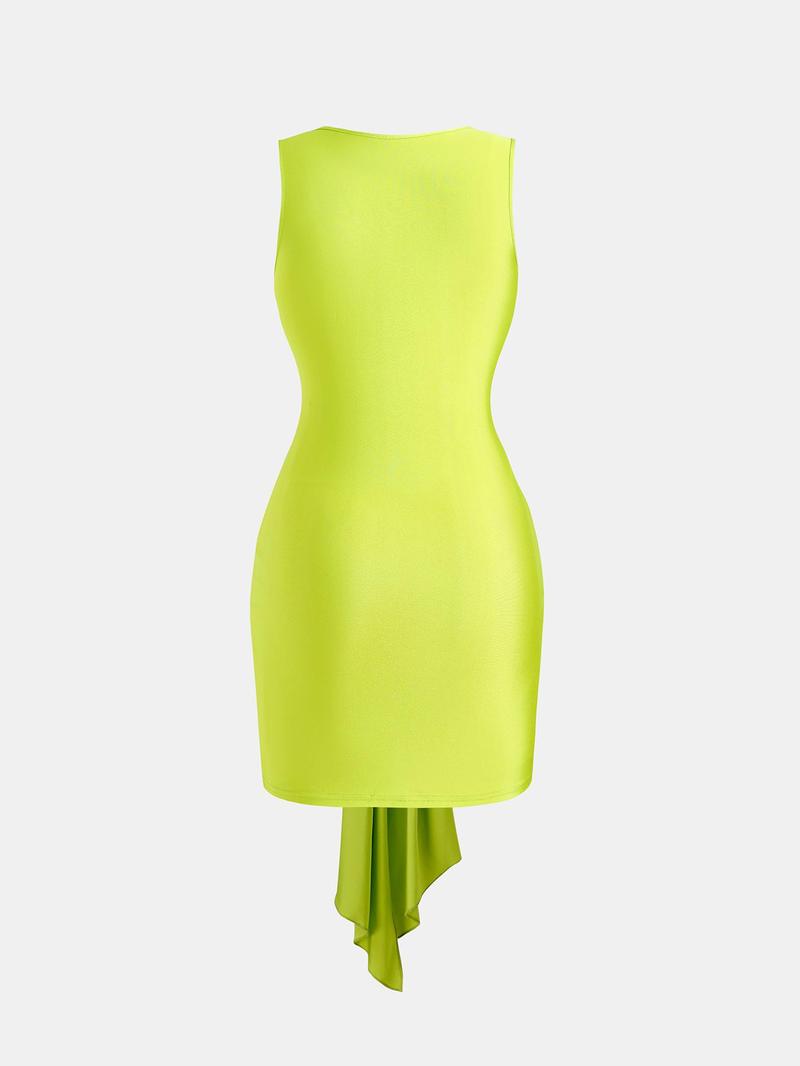 Product Introduction of YOZY Women's Plain Knot Front Dress, Casual Sleeveless Round Neck Short Dress for Summer, Ladies Clothes for Beach Holiday 10